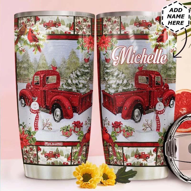 Truck Red Merry Christmas Personalized 20 Oz Tumbler For Coffee Travel And Daily Drinks