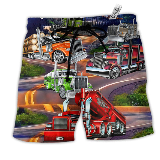 Truck Proud American Trucker Eagle Hawaiian Beach Shorts For Coastal Travel And Celebrations