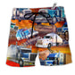 Truck Real Men Drive Big Trucks Hawaiian Print Beach Shorts For Vehicle Lover Vacation Wear