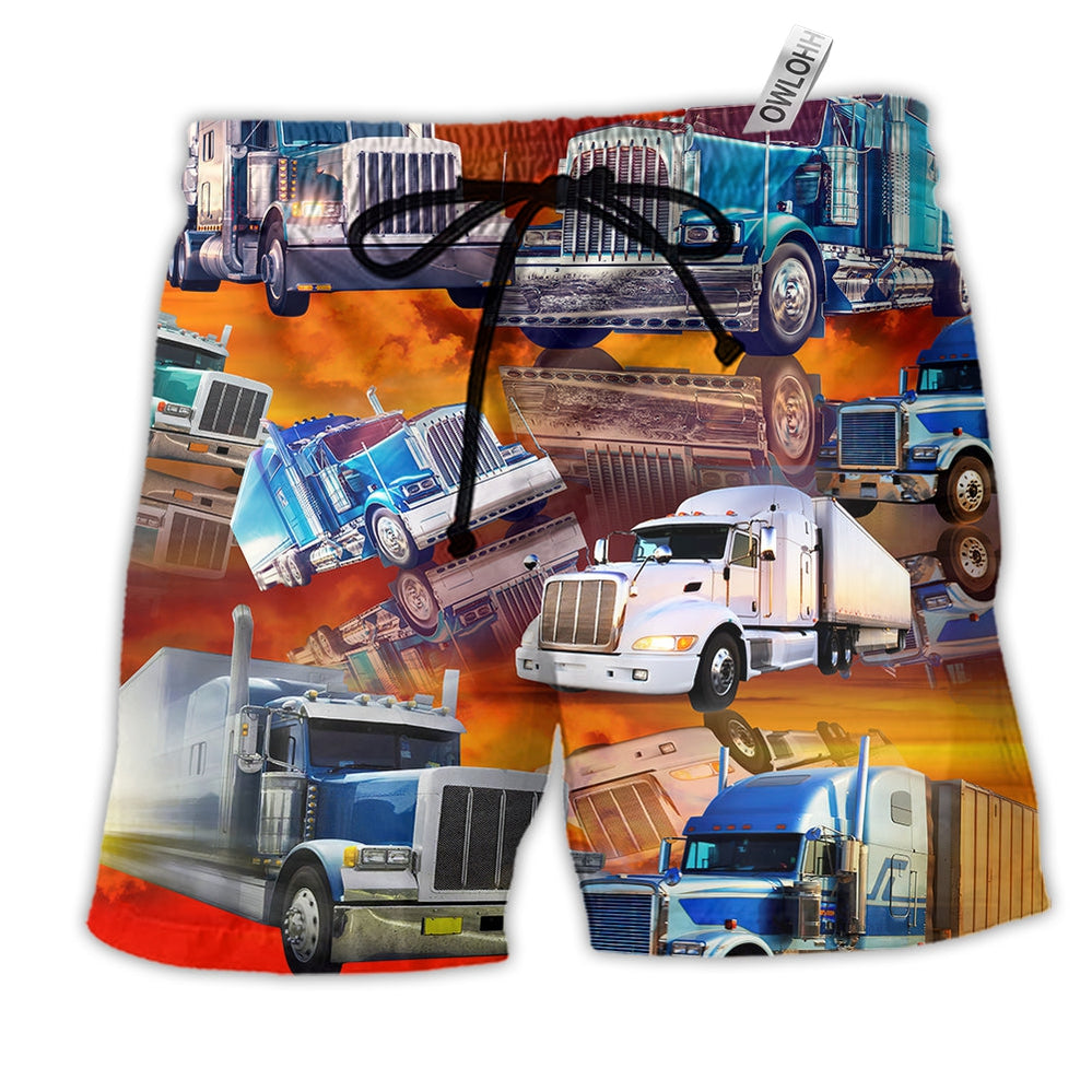 Truck Real Men Drive Big Trucks Hawaiian Print Beach Shorts For Vehicle Lover Vacation Wear