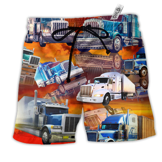 Truck Real Men Drive Big Trucks Hawaiian Print Beach Shorts For Vehicle Lover Vacation Wear