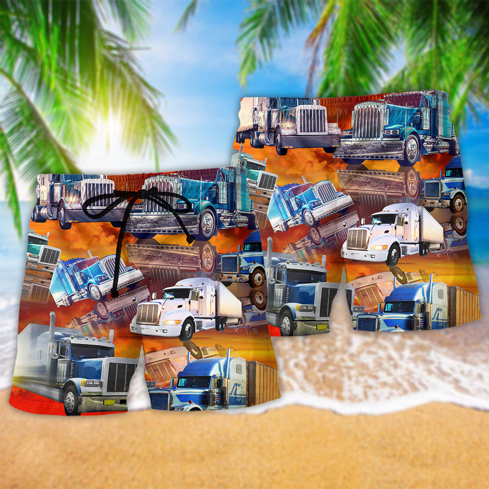Big Truck Beach Shorts Pattern Detail For Everyday Outings And Warm Weather Wardrobe