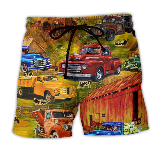 Pickup Truck Road Trip Adventure Beach Shorts For Summer Vacations And Comfortable Daily Wear