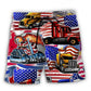 Truck US Flag Independence Day Beach Shorts Pattern View For Vacation Travel And Outdoor Fun
