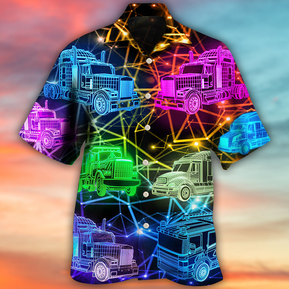 Neon Colorful Truck Hawaiian Shirt Artwork View For Coastal Escapes And Resort Style