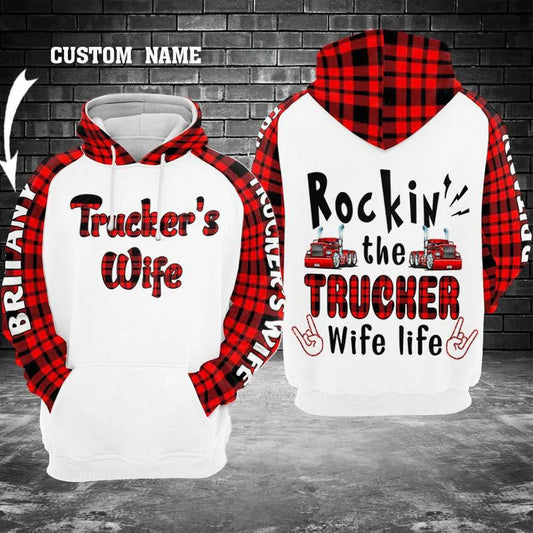 Trucker Wife Hoodie For Everyday Streetwear Seasonal Travel And Gift Giving