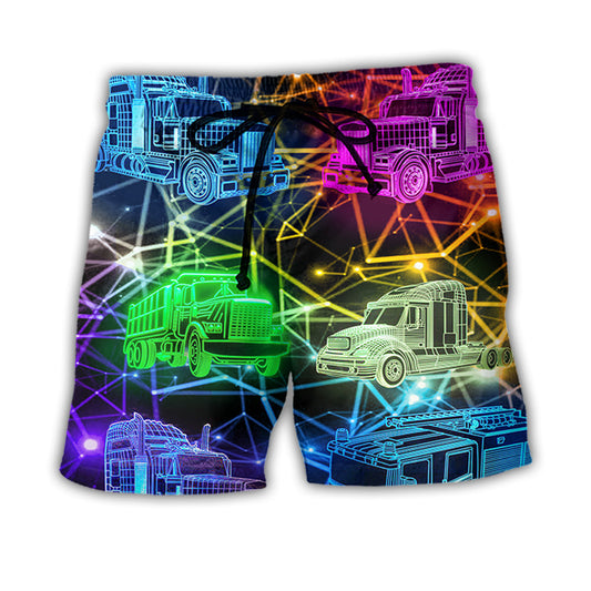 Neon Trucker Colorful Road Beach Shorts Pattern Detail For Sunny Outdoor Activities
