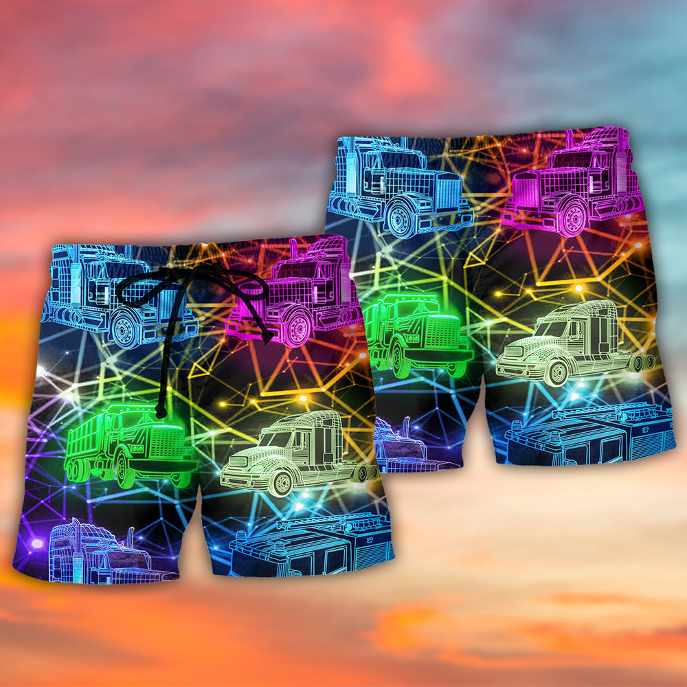 Neon Colorful Trucker Beach Shorts Pattern Detail For Vacation Style And Everyday Comfort