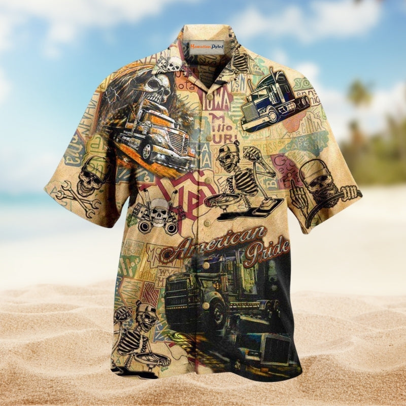 Trucks Amazing American Pride Hawaiian Shirt For Resort Travel Scenic Drives And Casual Summer Wear