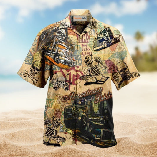 Trucks Amazing American Pride Hawaiian Shirt For Resort Travel Scenic Drives And Casual Summer Wear