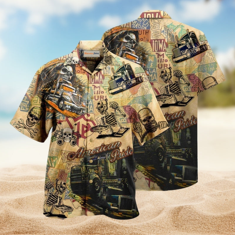 Trucks Amazing American Pride Hawaiian Shirt For Resort Travel Scenic Drives And Casual Summer Wear