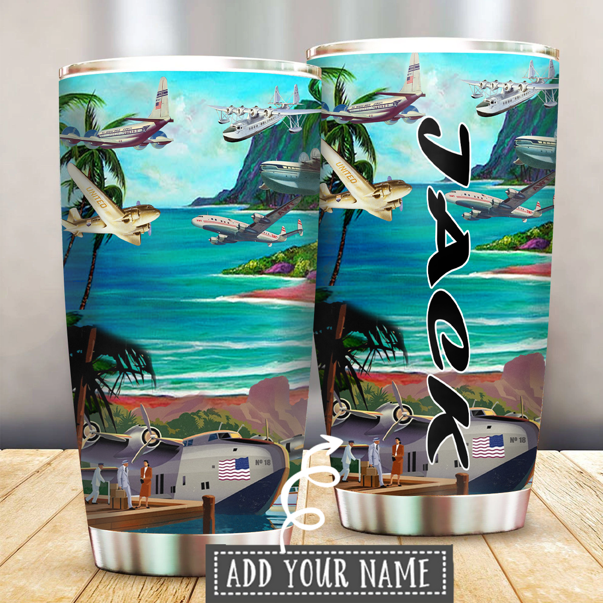 Airplane To Hawaii Personalized 20 Oz Tumbler For Coffee Travel And Daily Drinks