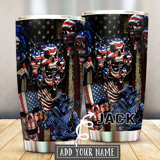 American Skull Personalized 20 Oz Tumbler For Coffee Travel And Daily Drinks