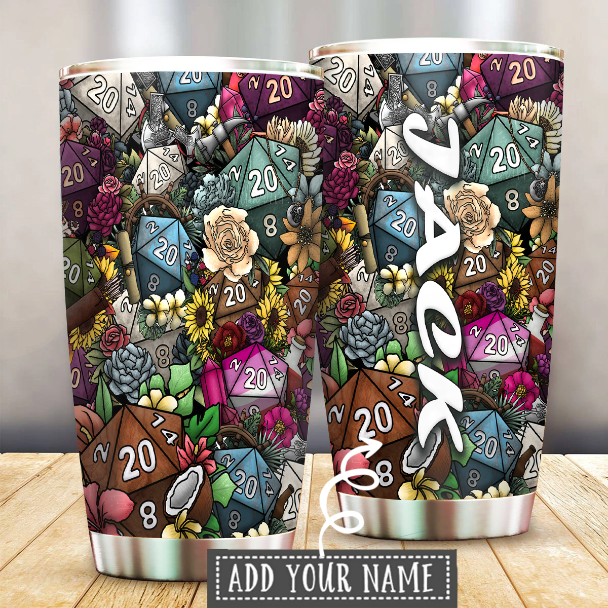 Hippie D20 Floral Personalized 20 Oz Tumbler For Coffee Travel And Daily Drinks