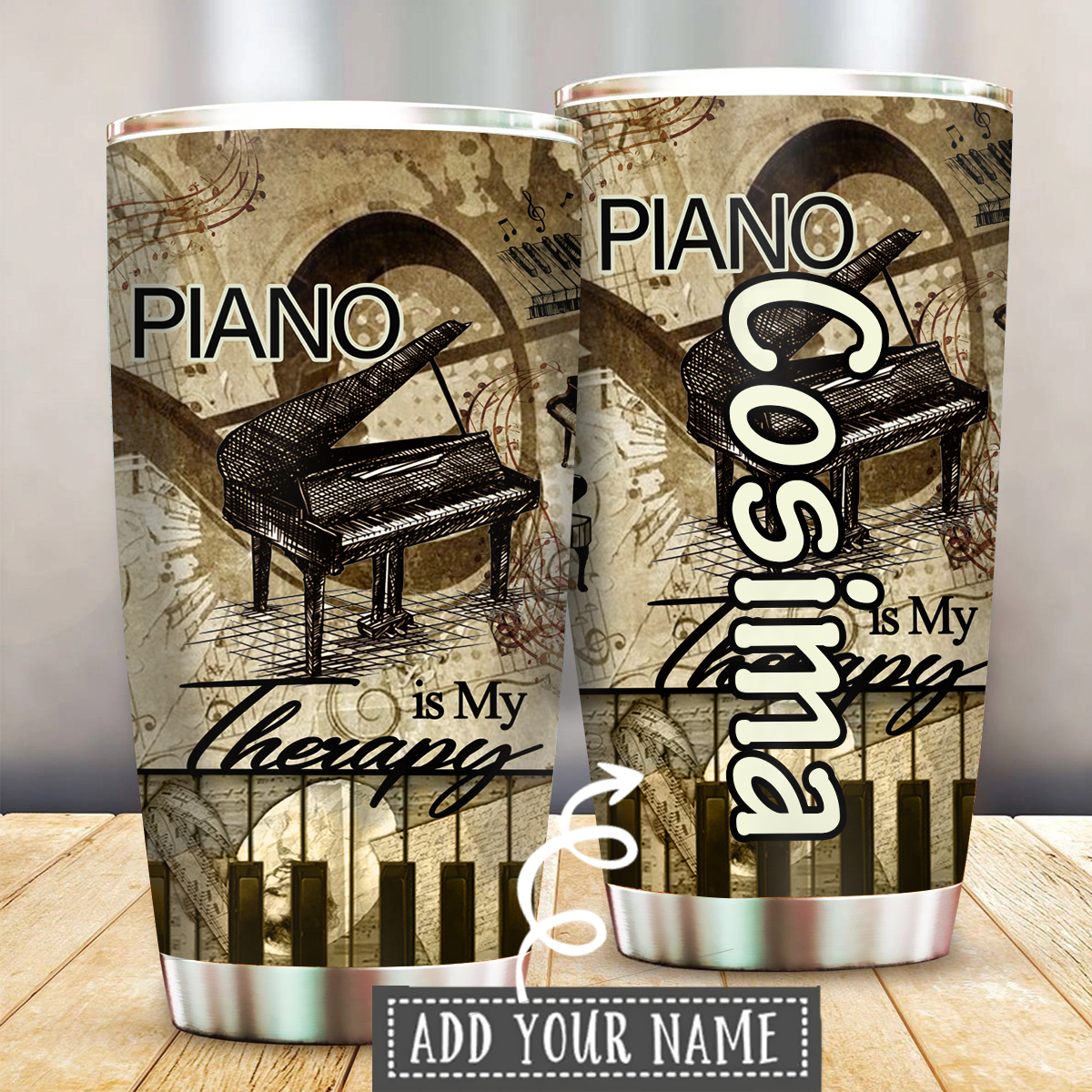 Music Piano Is My Therapy Personalized 20 Oz Tumbler For Coffee Travel And Daily Drinks