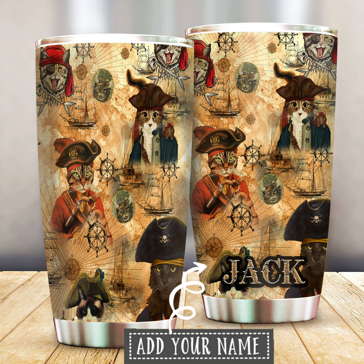 Cat Pirates Personalized 20 Oz Tumbler For Coffee Travel And Daily Drinks