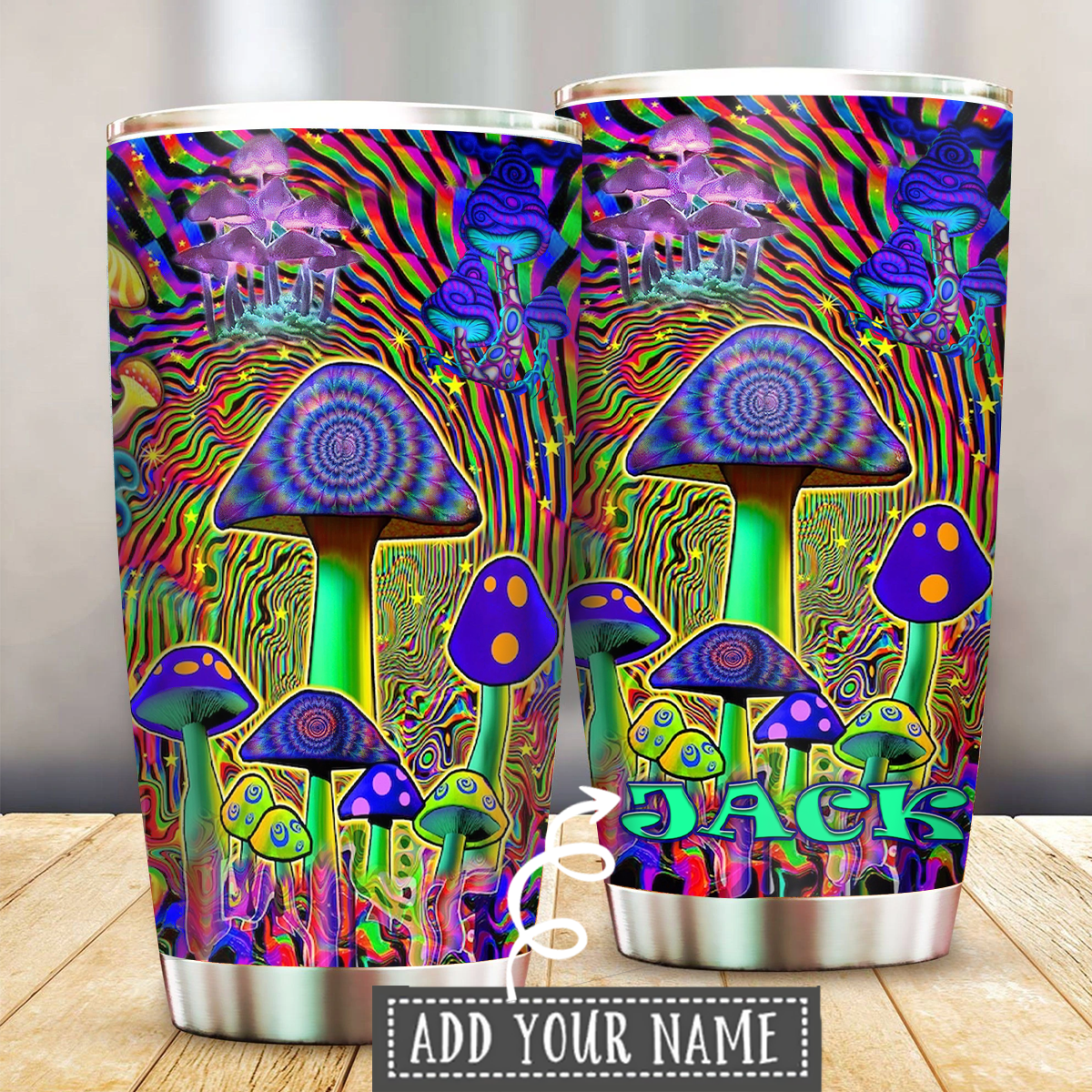 Hippie Mushroom Color Personalized 20 Oz Tumbler For Coffee Travel And Daily Drinks