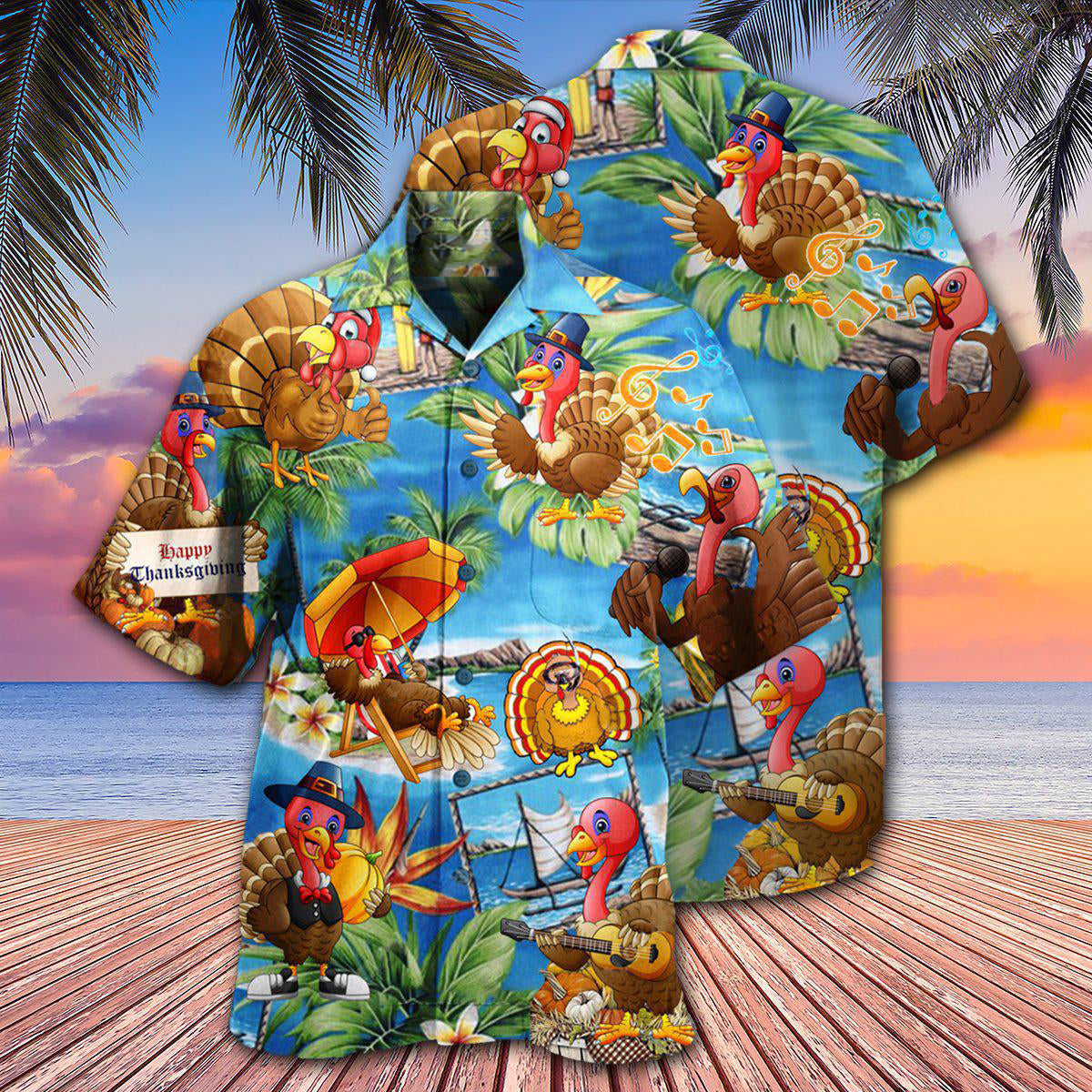 Happy Turkey Thanksgiving Hawaiian Shirt For Summer Vacation And Beach Travel