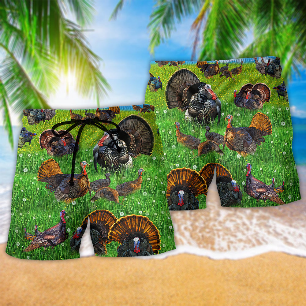 Turkey Better With Animals Beach Shorts Pattern View For Weekend Trips And Outdoor Activities