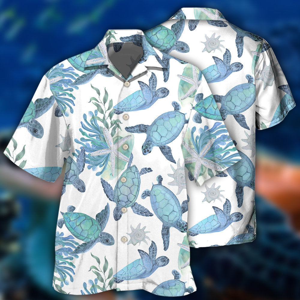 Blue Turtle Pattern Hawaiian Shirt For Tropical Holidays, Outdoor Gatherings, And Everyday Comfort