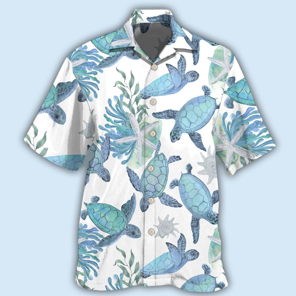 Blue Turtle Pattern Hawaiian Shirt For Tropical Holidays, Outdoor Gatherings, And Everyday Comfort