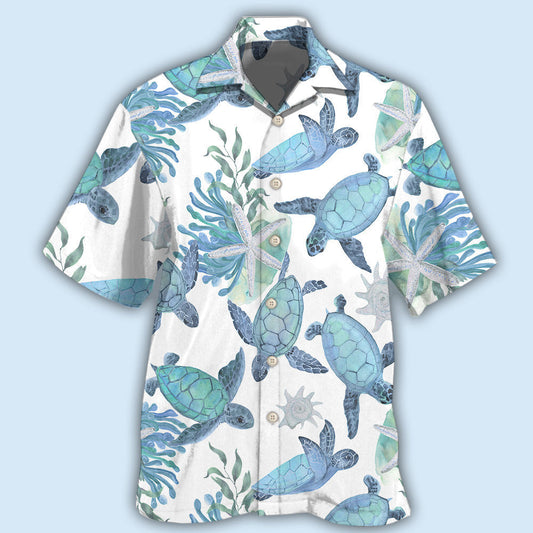 Blue Turtle Pattern Hawaiian Shirt For Tropical Holidays, Outdoor Gatherings, And Everyday Comfort