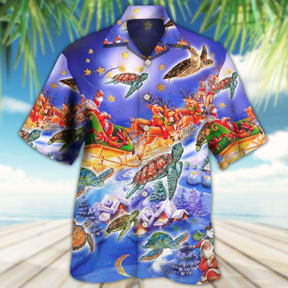 Neon Turtle Light Christmas Happiness Hawaiian Shirt Pattern View For Relaxed Warm Weather Outfits