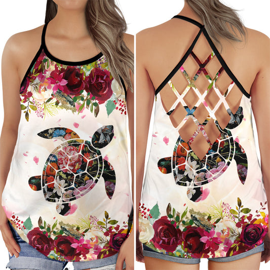 Turtle Ocean Beach Calm Nature Cute Animal Art Hollow Tank Top For Beach Vacations And Casual Wear