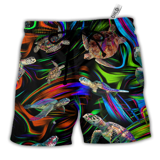 Turtle Amazing Flash Neon Hawaiian Print Beach Shorts For Marine Inspired Outdoor Wear