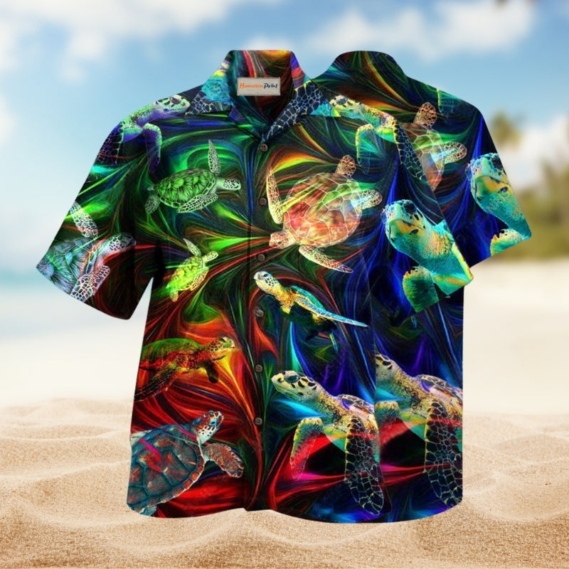 Turtle Amazing Neon Flash Hawaiian Shirt For Island Adventures Ocean Themes And Relaxed Casual Style