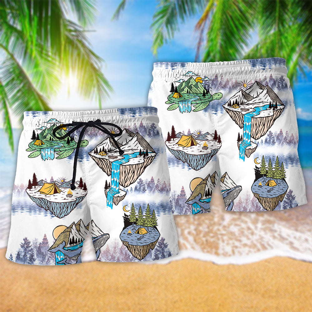 Cute Turtle Shark Camping Beach Shorts Pattern Detail For Casual Outings And Distinctive Seasonal Style