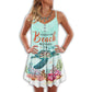 Turtle A Day At Beach Restores Soul V-Neck Sleeveless Cami Dress For Beach Festivals And Comfortable Summer Outfits