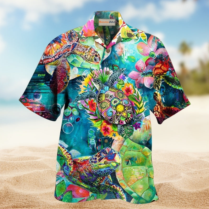 Turtle Colorful Love Sea Hawaiian Shirt For Resort Getaways Outdoor Parties And Everyday Summer Wear