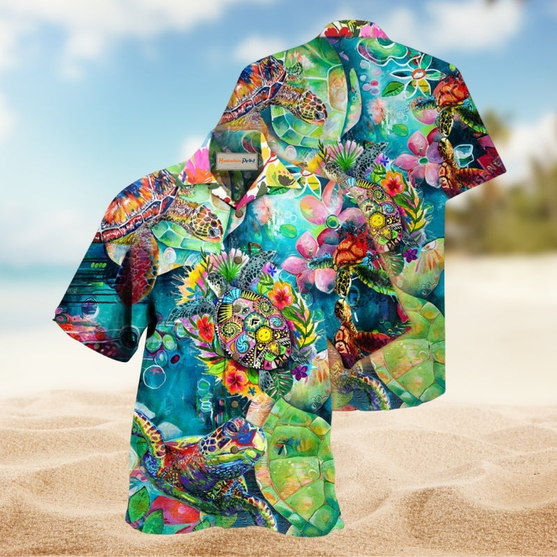 Turtle Colorful Love Sea Hawaiian Shirt For Resort Getaways Outdoor Parties And Everyday Summer Wear