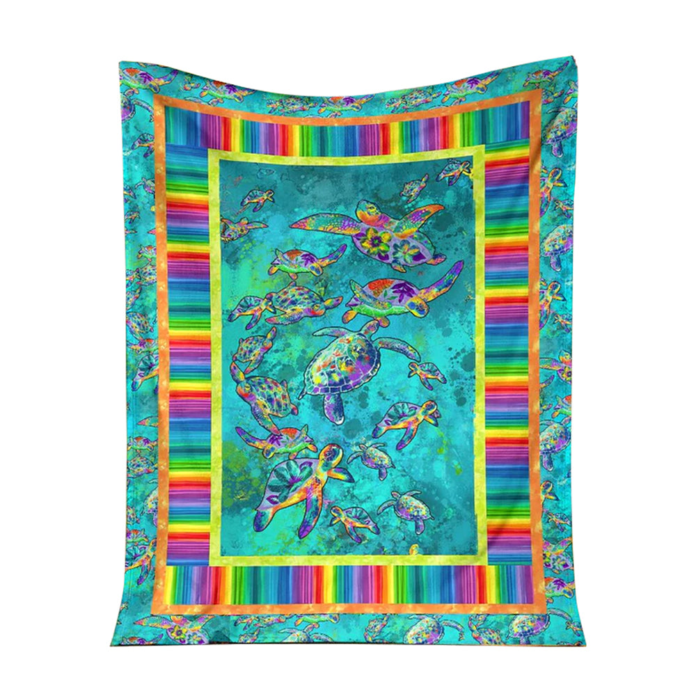 Colorful Turtle Lover Flannel Blanket For Cozy Bedroom Sofa Decor
