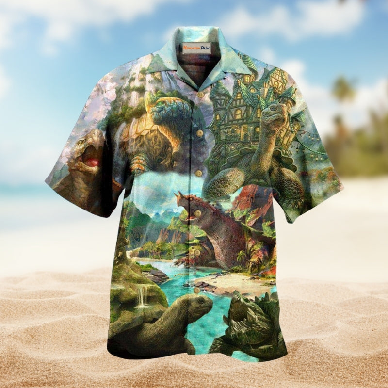 Turtle Giant Dreams Hawaiian Shirt For Beach Parties Nautical Fans And Comfortable Warm Weather Wear