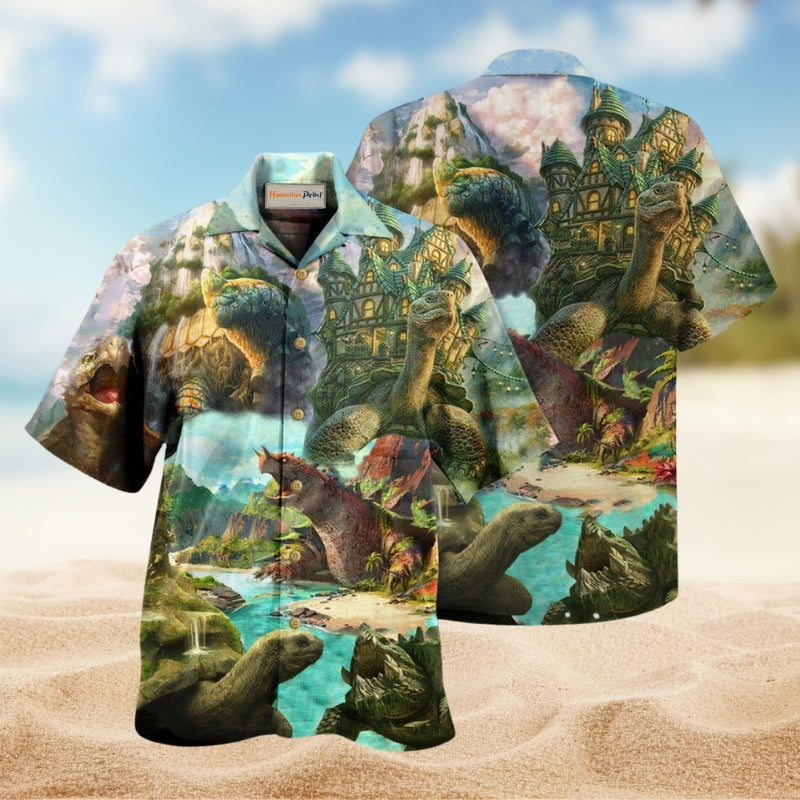 Turtle Giant Dreams Hawaiian Shirt For Beach Parties Nautical Fans And Comfortable Warm Weather Wear