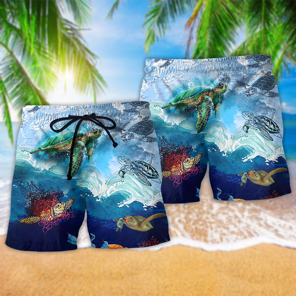 Turtle Go With The Flow Hawaiian Print Beach Shorts For Marine Inspired Outdoor Wear
