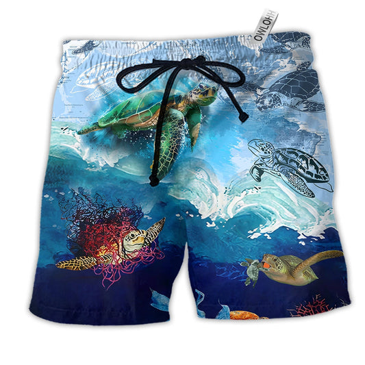 Turtle Go With The Flow Hawaiian Print Beach Shorts For Tropical Coastal Getaways