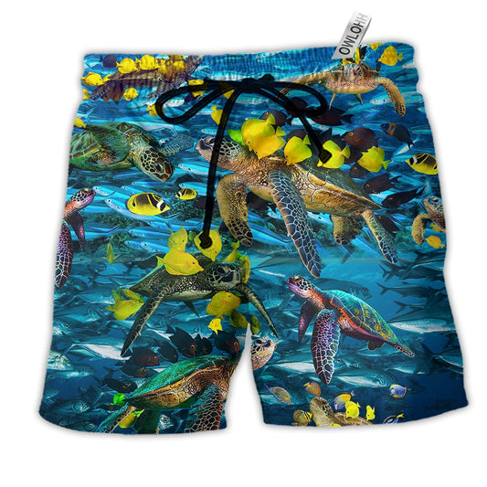 Turtle Go With The Flow Turtles And Fish Beach Shorts For Beach Days And Coastal Travel