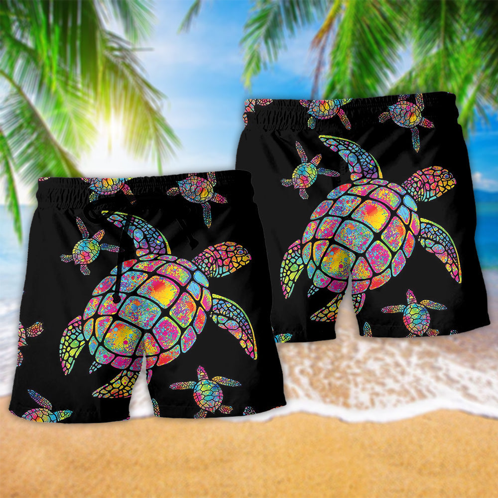 Turtle Hippie Ocean Lover Beach Shorts Artwork Detail For Poolside And Ocean Adventures