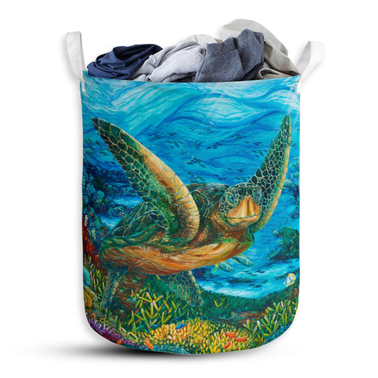 Turtle In Sea Color Laundry Basket For Bathroom Bedroom Storage