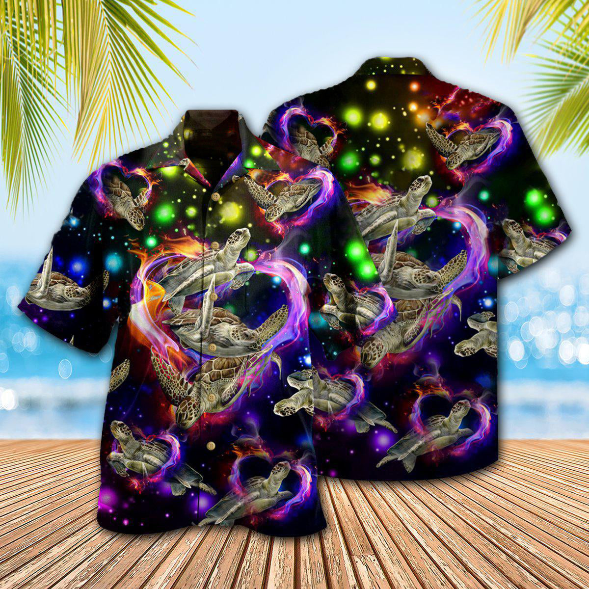 Turtle Heart Hawaiian Shirt Design View For Casual Summer Styling