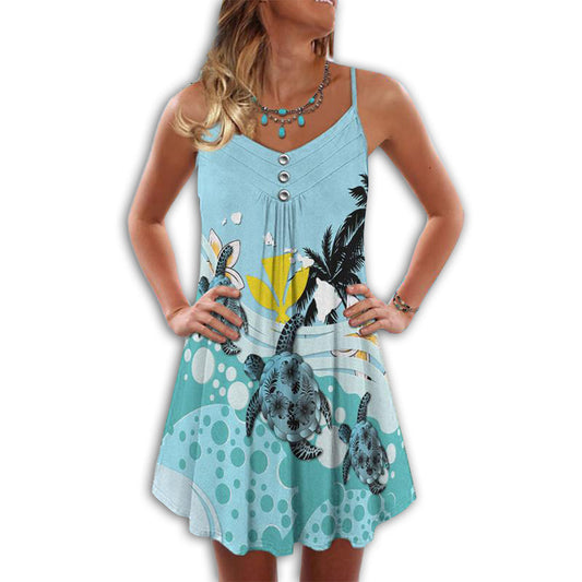 Turtle Ocean Summer Love – Women's Summer Sleeveless V-Neck Camisole Dress