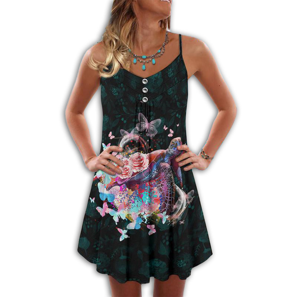 Turtle V-Neck Sleeveless Cami Dress For Beach Festivals And Comfortable Summer Outfits