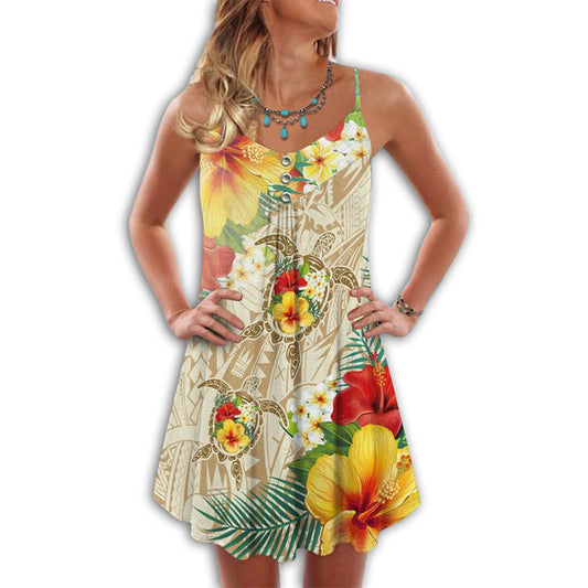 Turtle Is Beach Soul Tropical V-Neck Sleeveless Cami Dress For Beach Festivals And Comfortable Summer Outfits