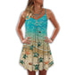 Turtle On Beach V-Neck Sleeveless Cami Dress For Island Holidays And Thoughtful Gifting