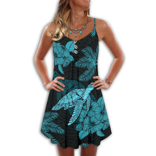 Turtle Calling Adventure – Women's Summer Sleeveless V-Neck Camisole Dress