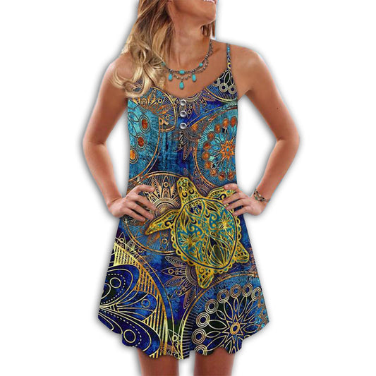 Colorful Turtle Mandala – Women's Summer Sleeveless V-Neck Camisole Dress