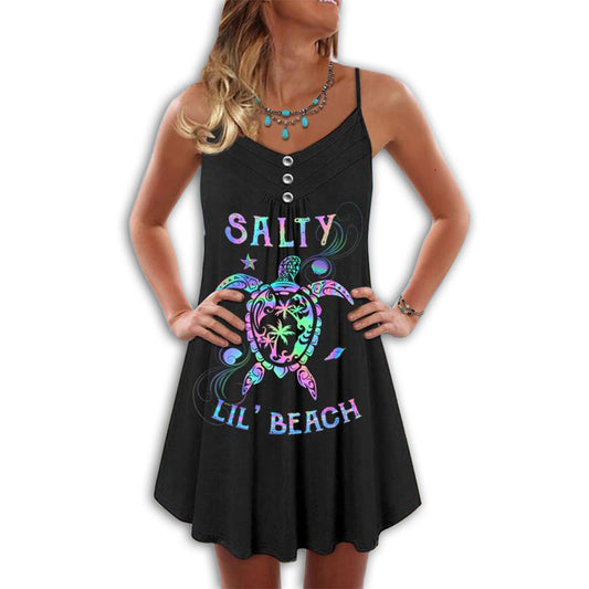 Salty Little Beach Turtle – Women's Summer Sleeveless V-Neck Camisole Dress